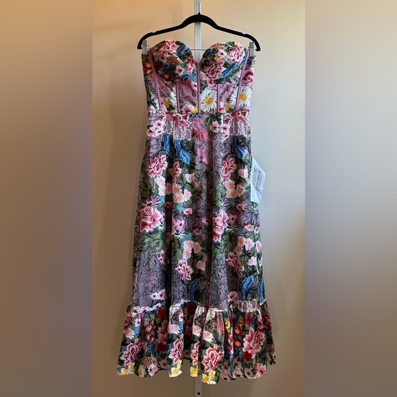 NEW Dress the Population Carina Embroidered Strapless Dress M/8-10 Blush Multi - Picture 5 of 15